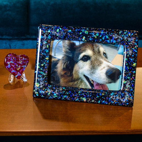glass hearts and picture frame