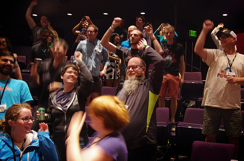 Audience jumps around