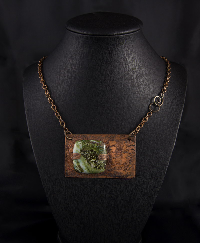 copper necklace with green stone